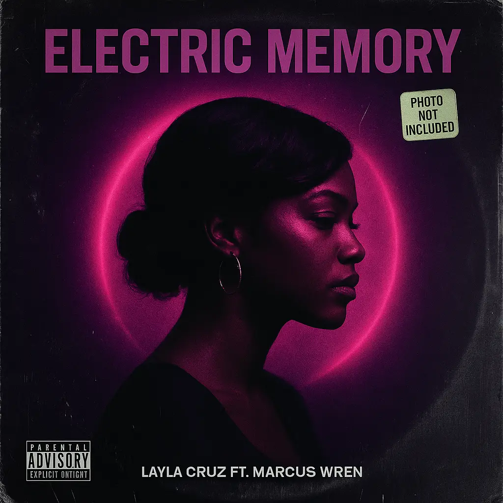 R&B Album Covers template with neon-lit woman silhouette