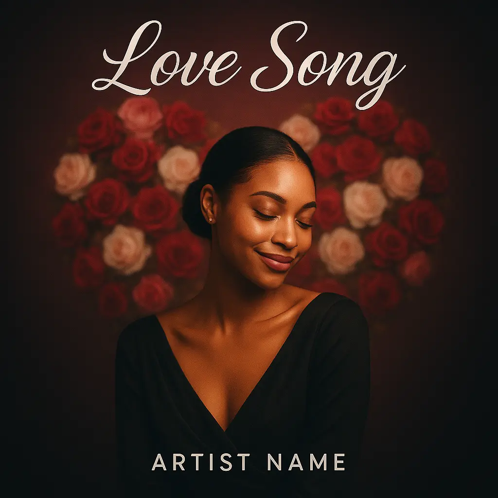 R&B Album Covers template with heart-shaped rose design and modern typography