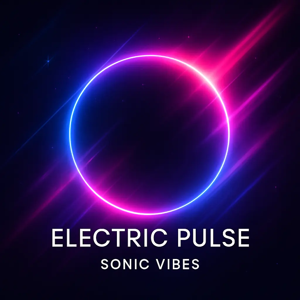 R&B Album Covers template featuring neon abstract design with 'Electric Pulse' title.