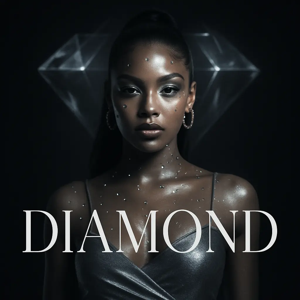 R&B Album Covers template with a glamorous female artist framed by geometric silver shapes