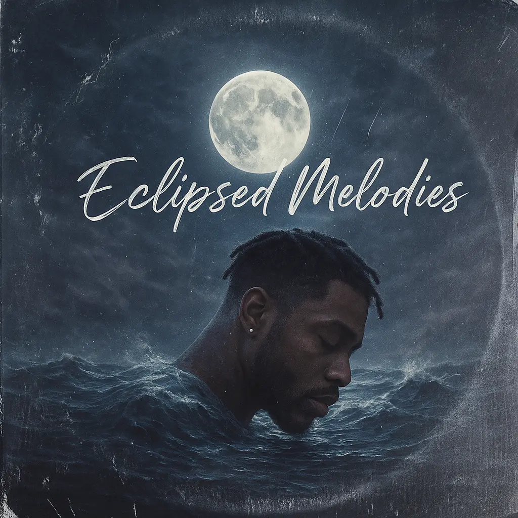 R&B Album Covers template with an artist submerged in turbulent water under a full moon