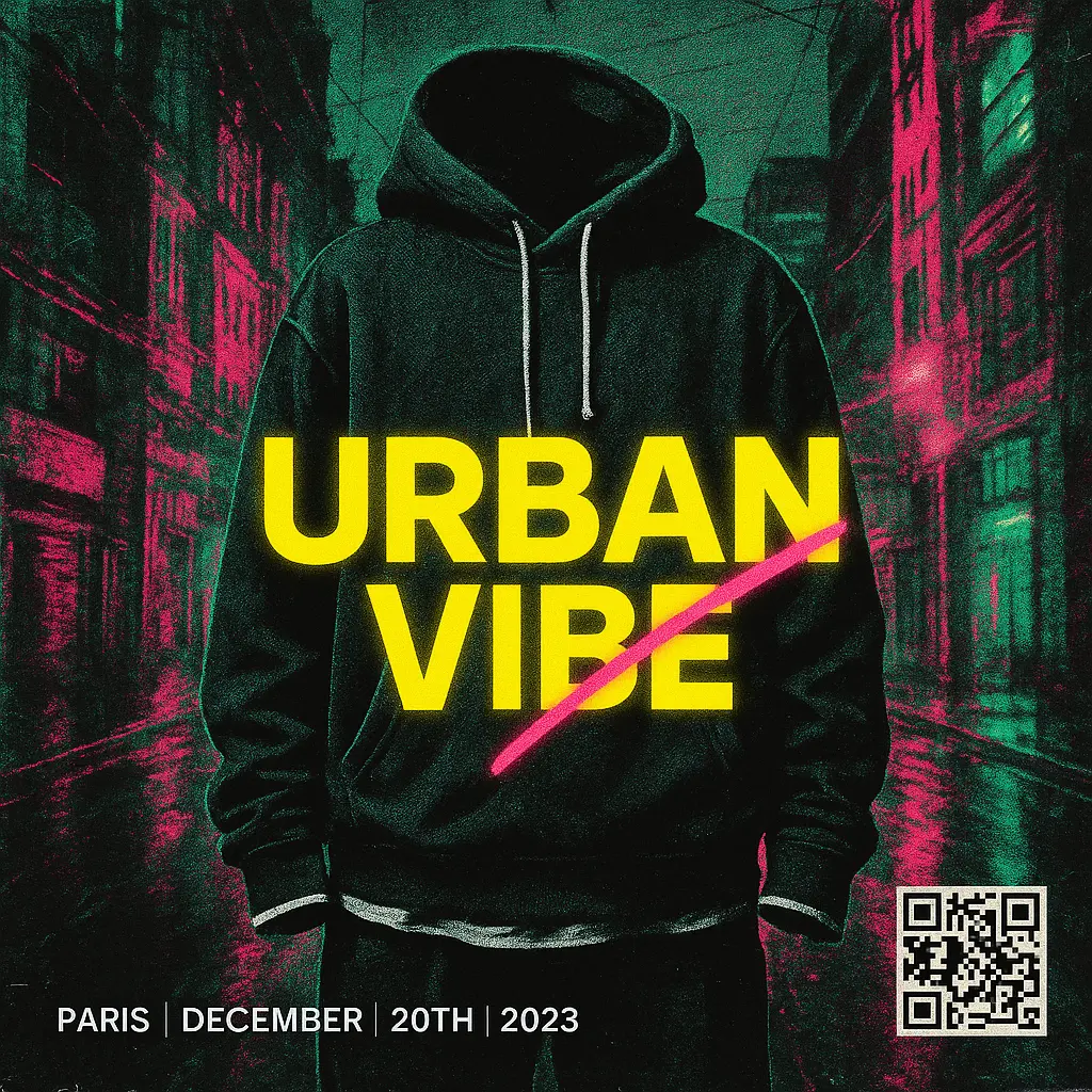 Mixtape Album Covers template featuring a neon cityscape and bold streetwear.