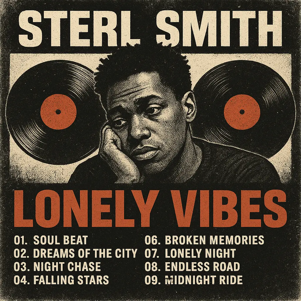 Mixtape Album Covers template featuring a central portrait, vinyl records, and grunge textures.