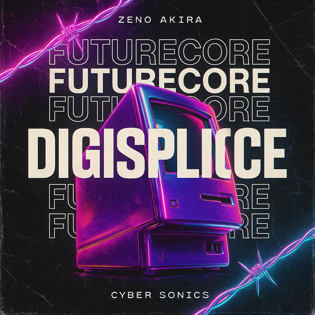 Retro cyberpunk Mixtape Album Covers template with purple vintage computer