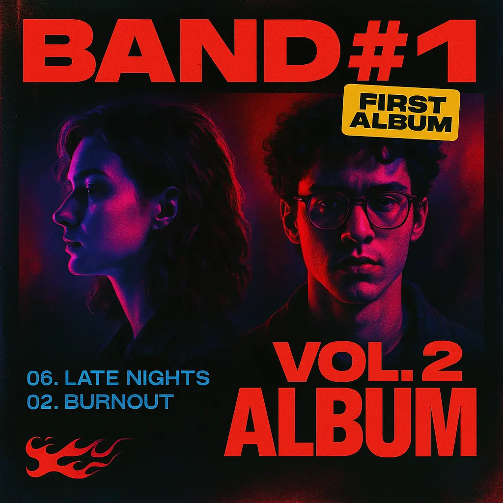 Mixtape Album Covers template with neon figures, bold typography, and futuristic theme