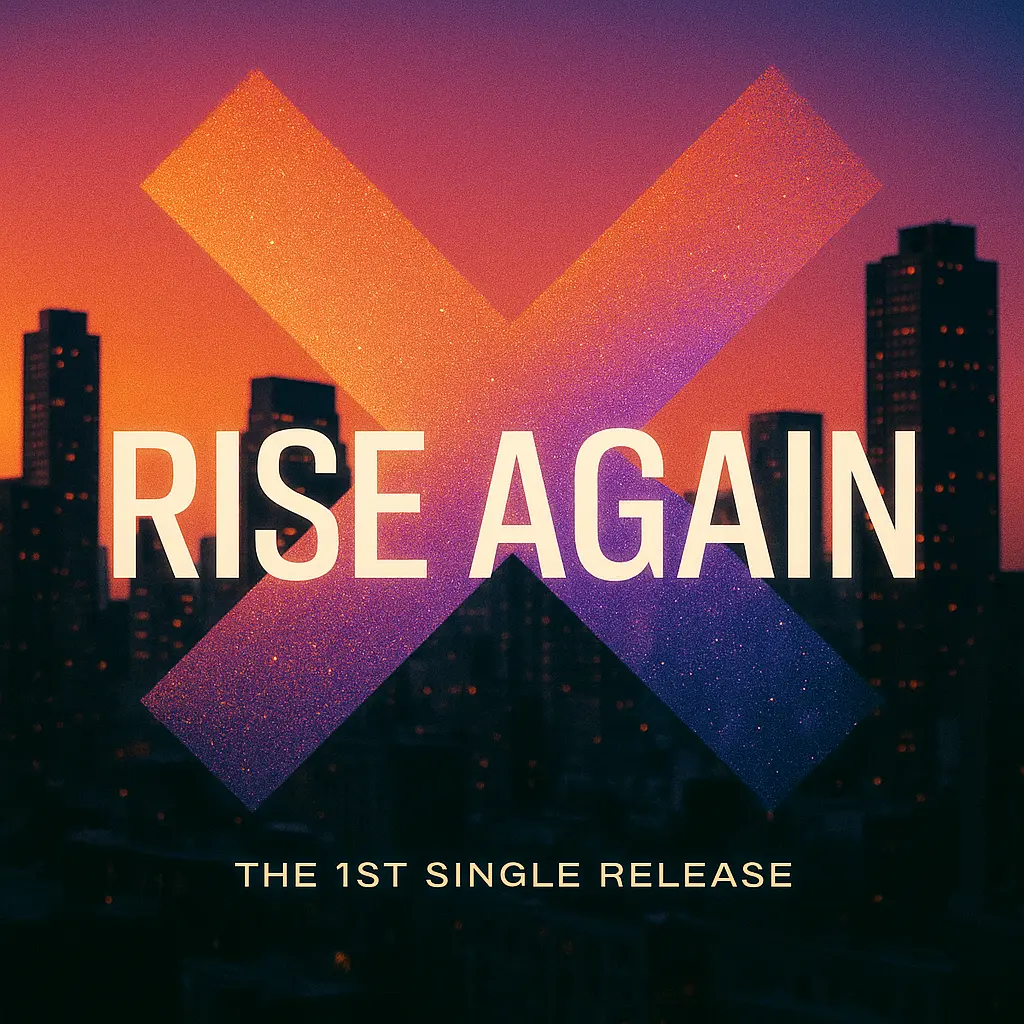 Mixtape Album Covers template with geometric 'X' and sunset cityscape