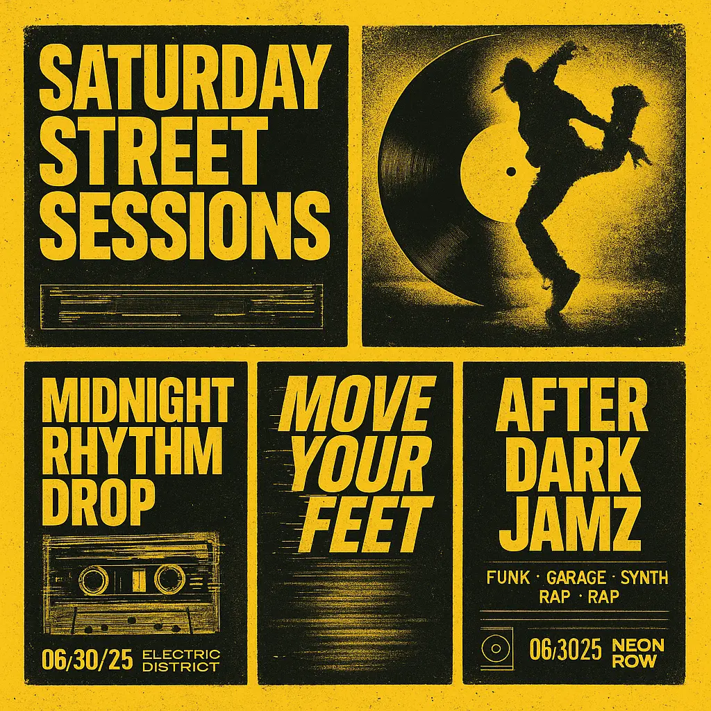 Retro Mixtape Album Covers template with bold yellow party visuals