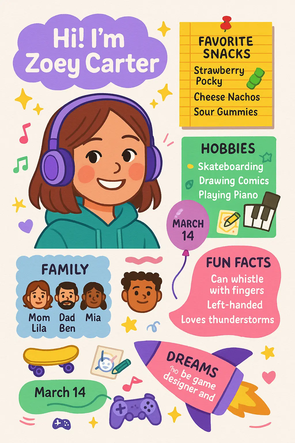 Colorful All About Me Poster template with kid-friendly design
