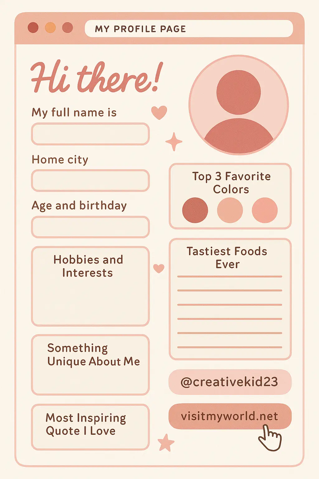 Pink and white All About Me Poster template with playful layout