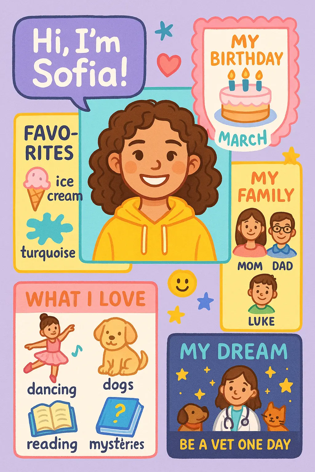 Colorful All About Me Poster template with playful kid design