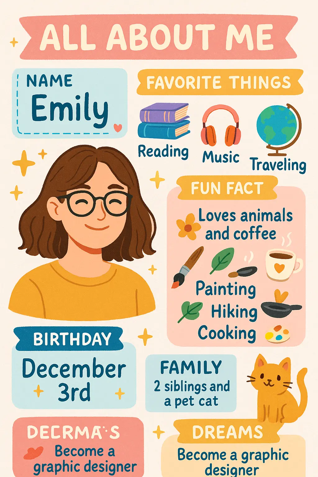 All About Me Poster template with playful design and personal details