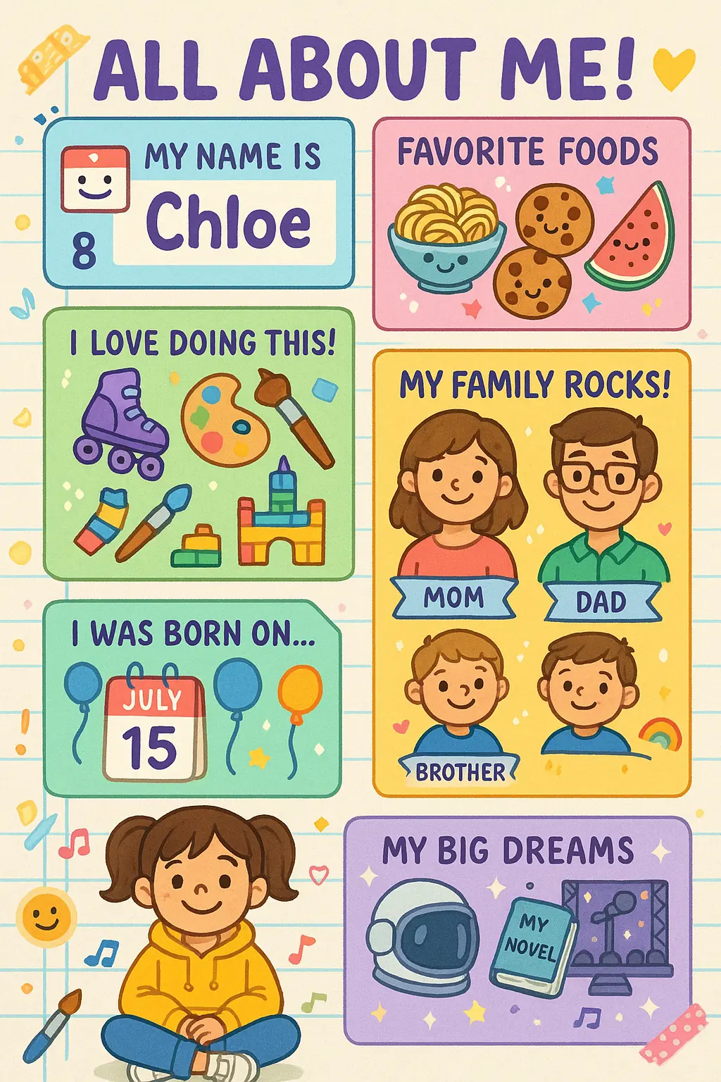 Playful All About Me Poster template for kids