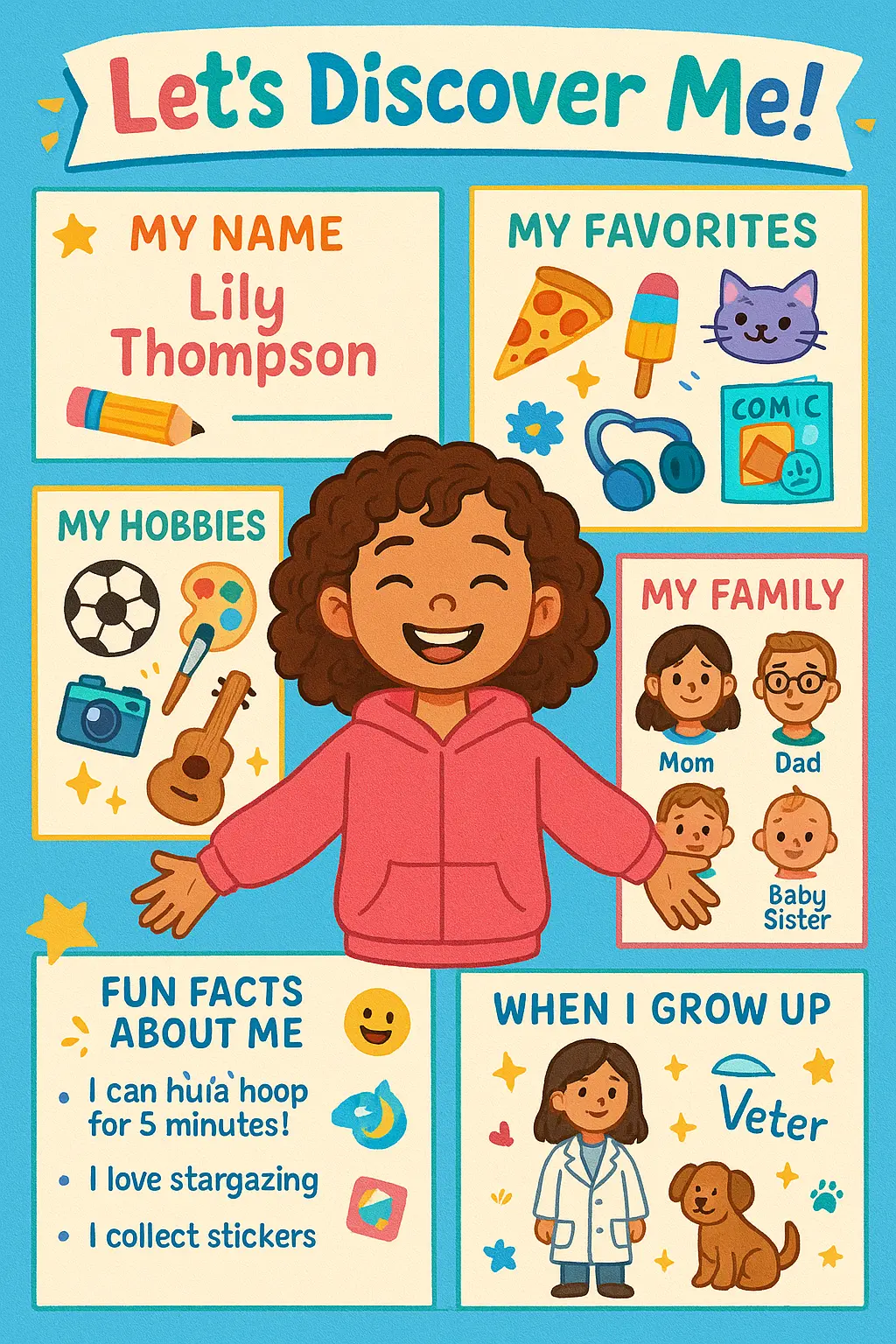 Colorful All About Me Poster template for kids
