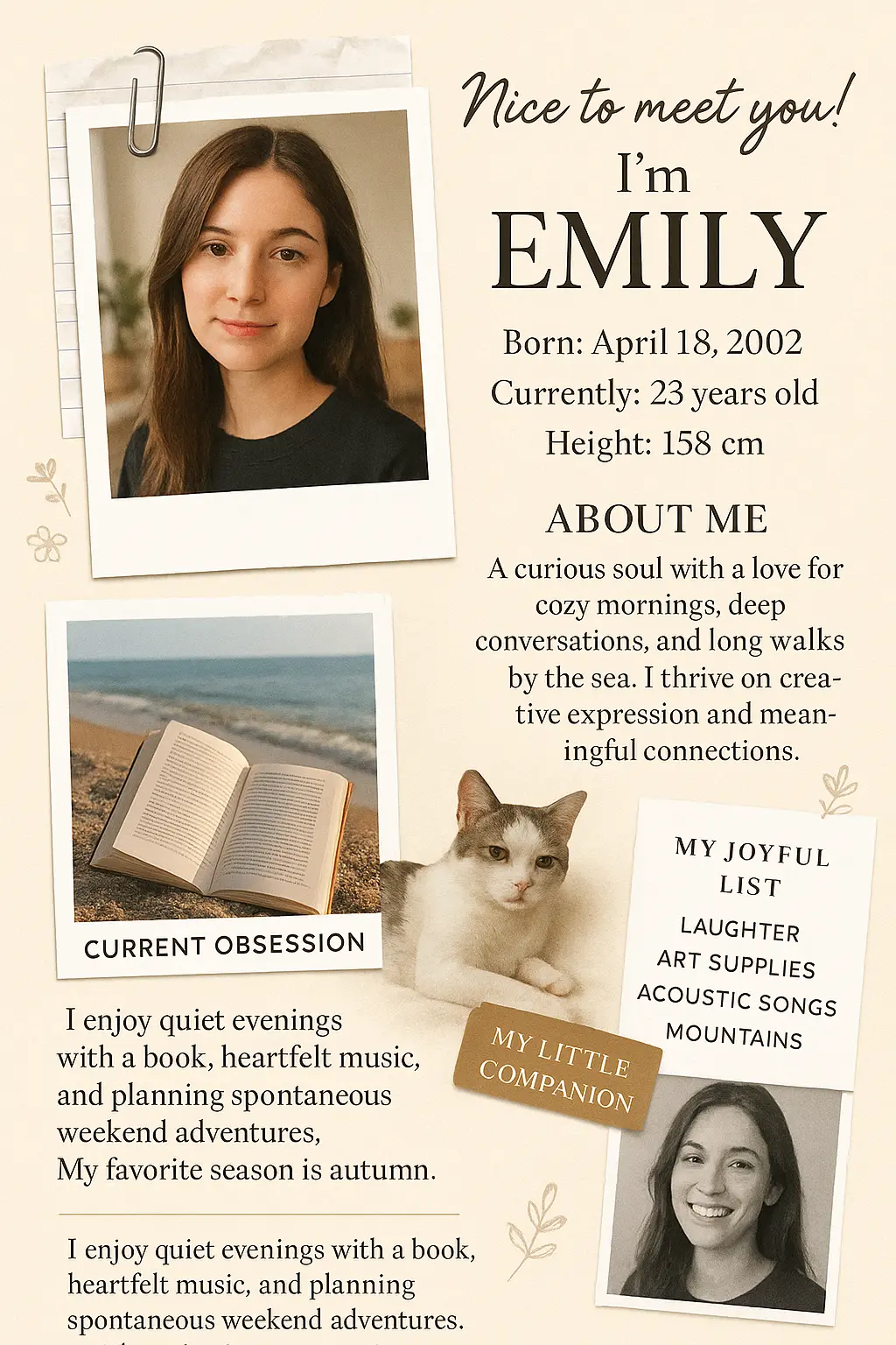 Modern All About Me Poster template with photos and personal facts