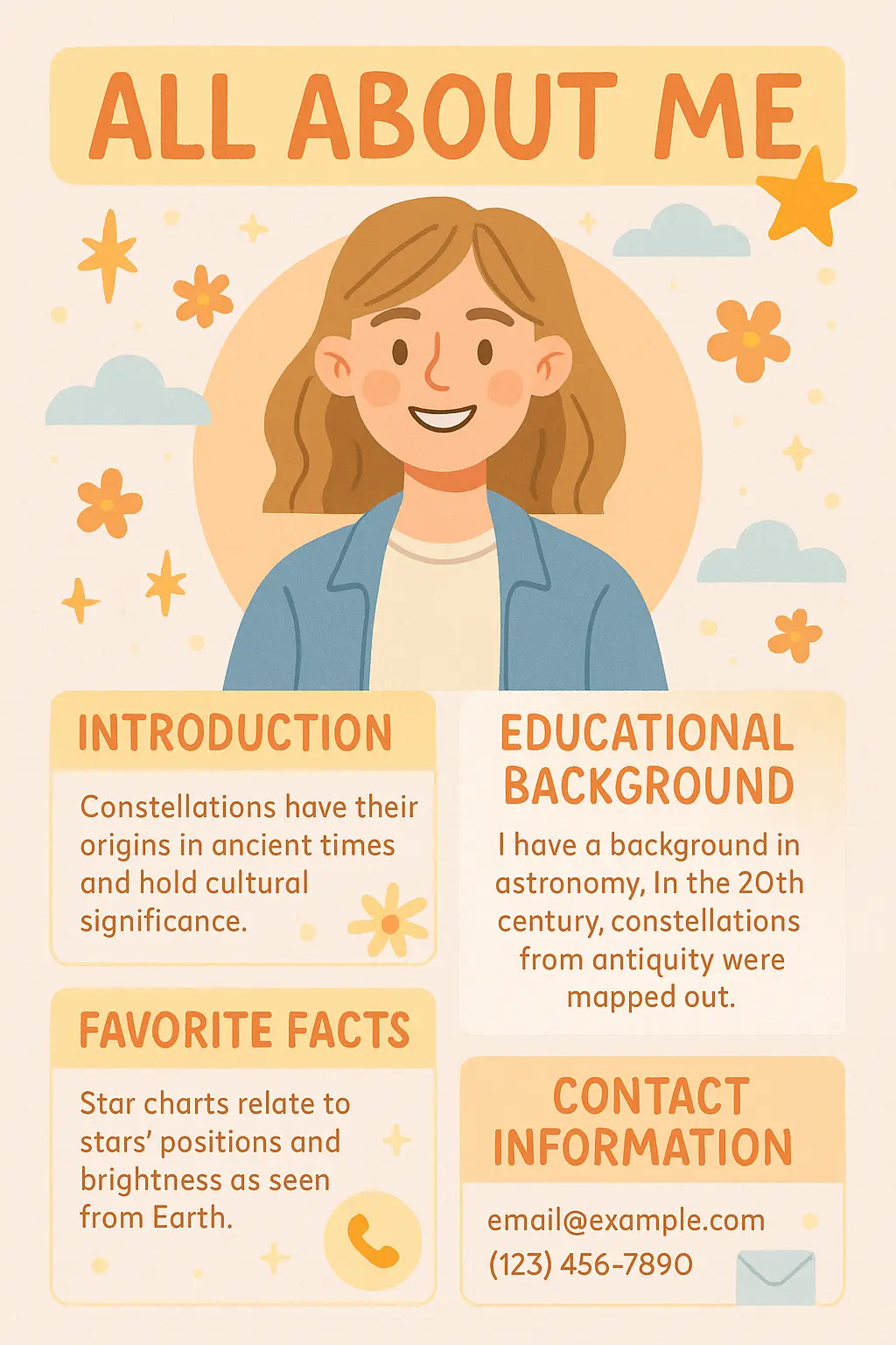 All About Me Poster template with colorful sections and fun icons