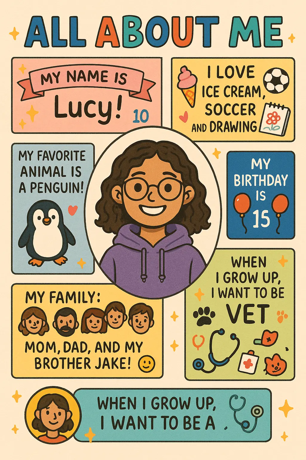 Colorful All About Me Poster template for kids