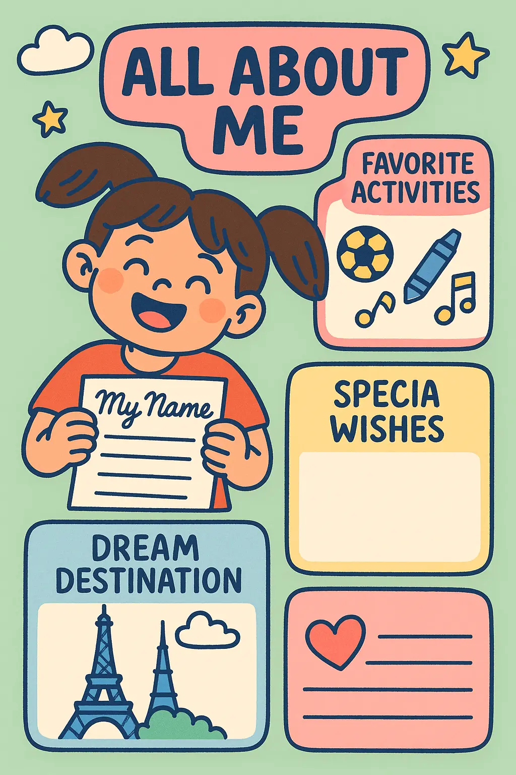 All About Me Poster template with playful design and vibrant colors