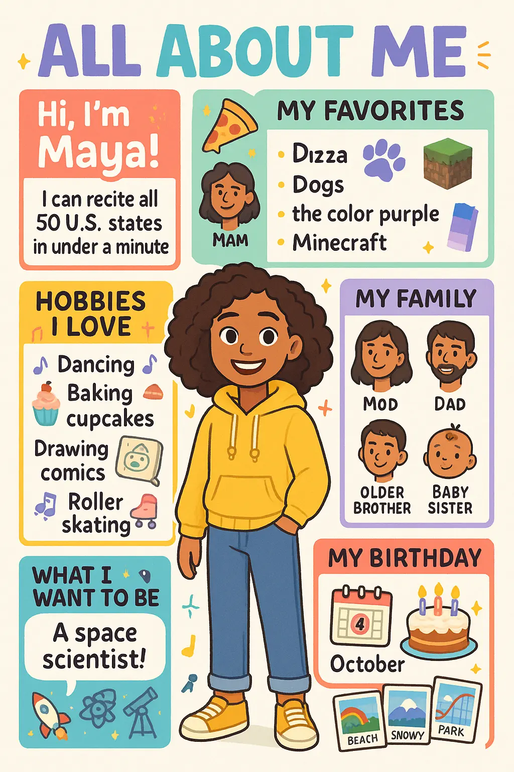 Colorful All About Me Poster template with child profile