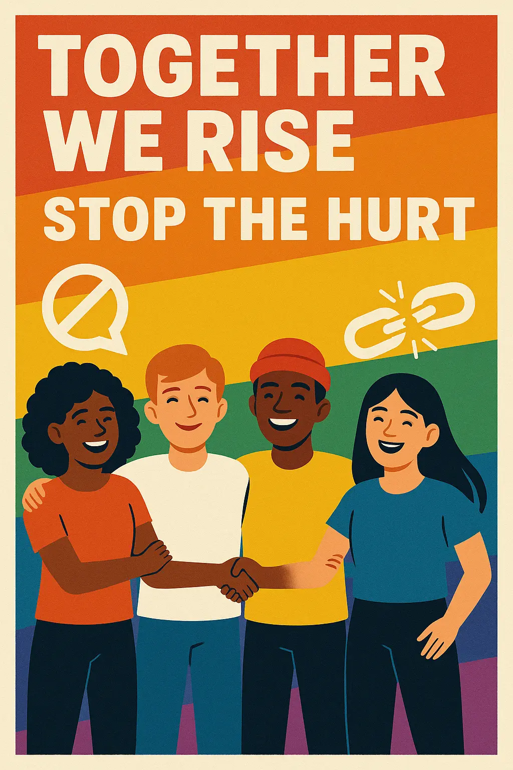 Anti-Bullying Poster template with youth united, rainbow background.