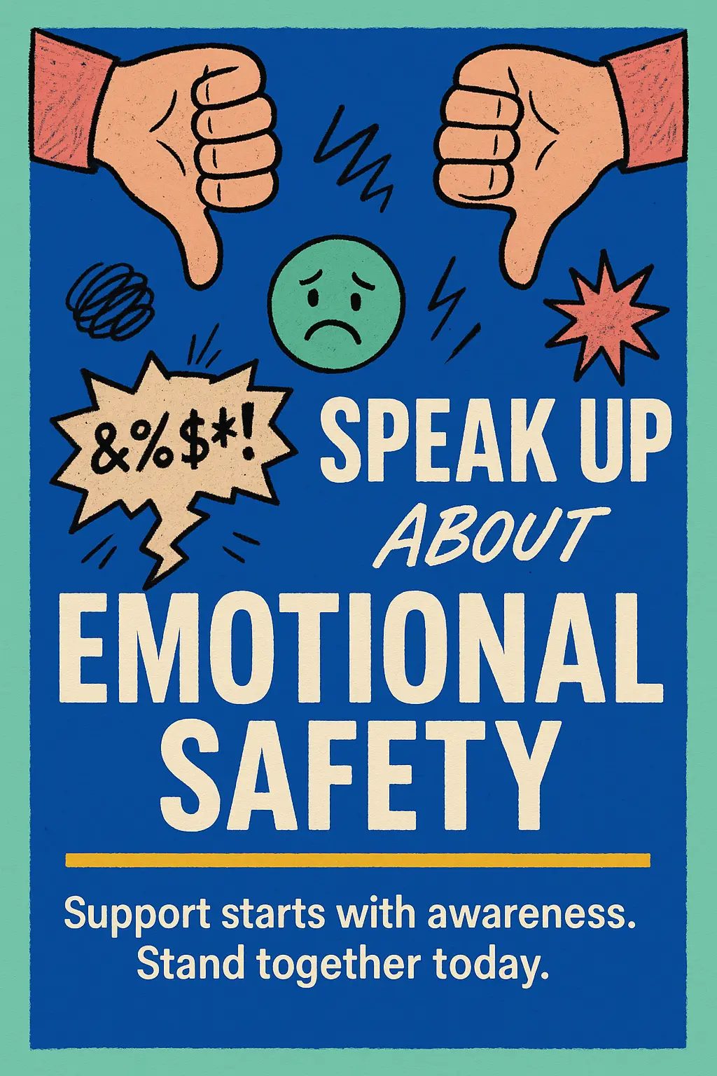 Anti-Bullying Poster template with sad face, thumbs down, bold slogan