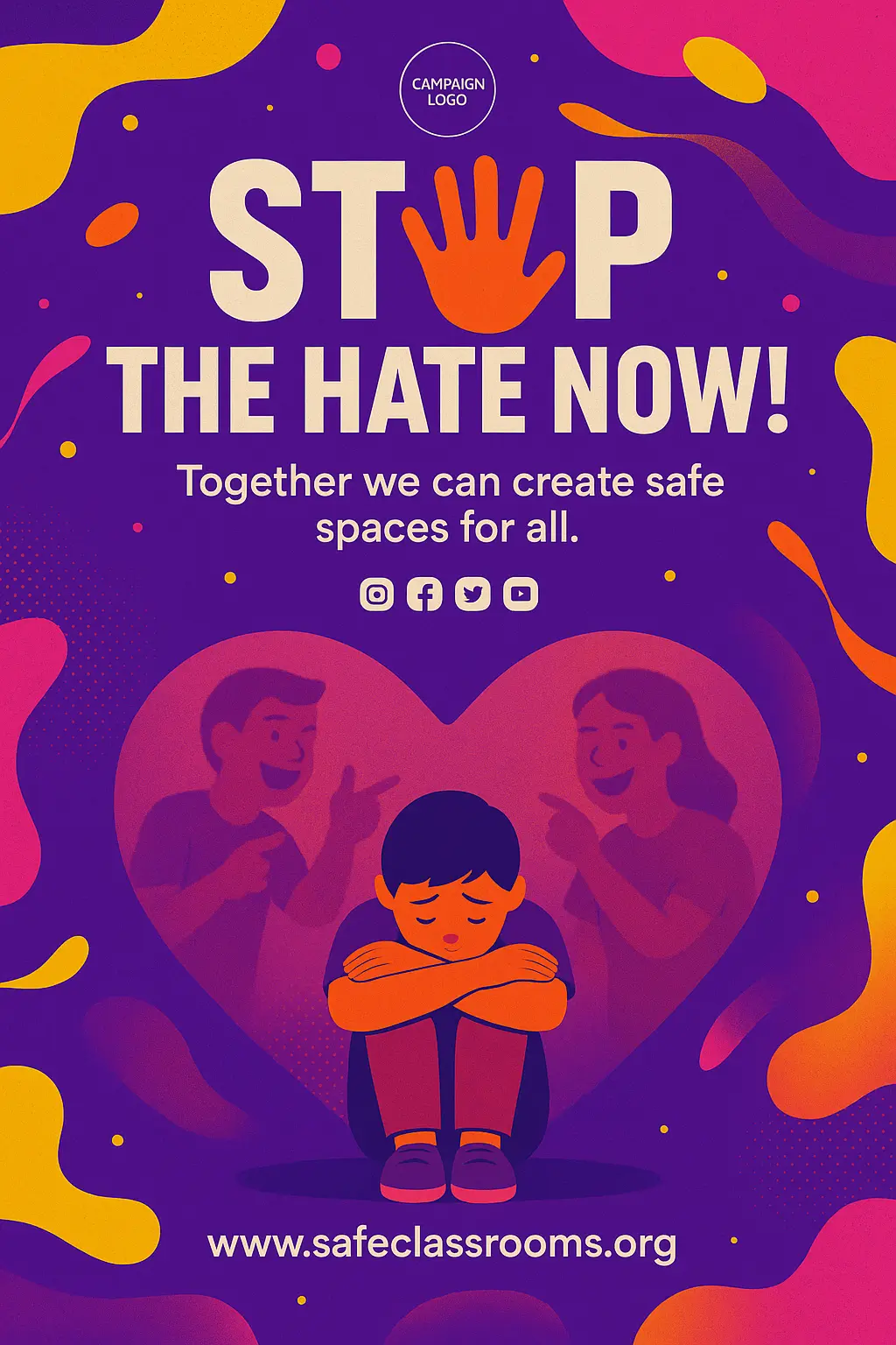 Bold Anti-Bullying Poster template with slogan and handprint