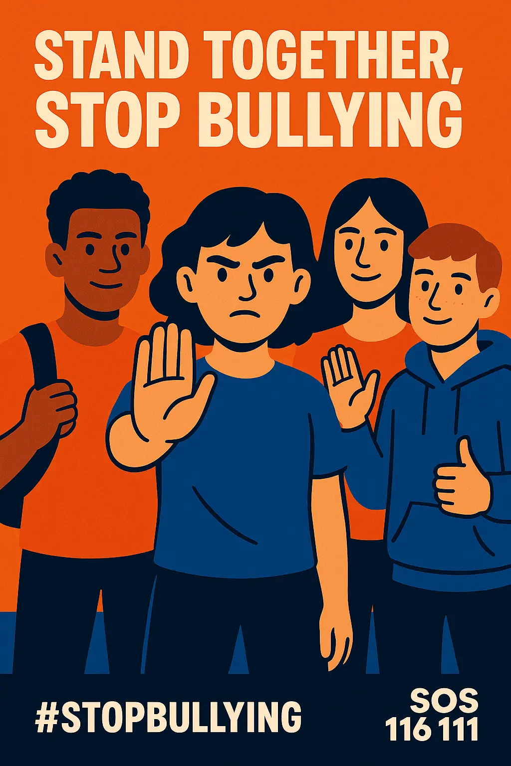 Anti-Bullying Poster template with youth standing together in solidarity