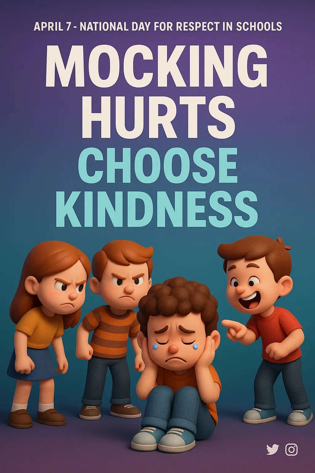 Anti-Bullying Poster template showing sad child bullied by peers
