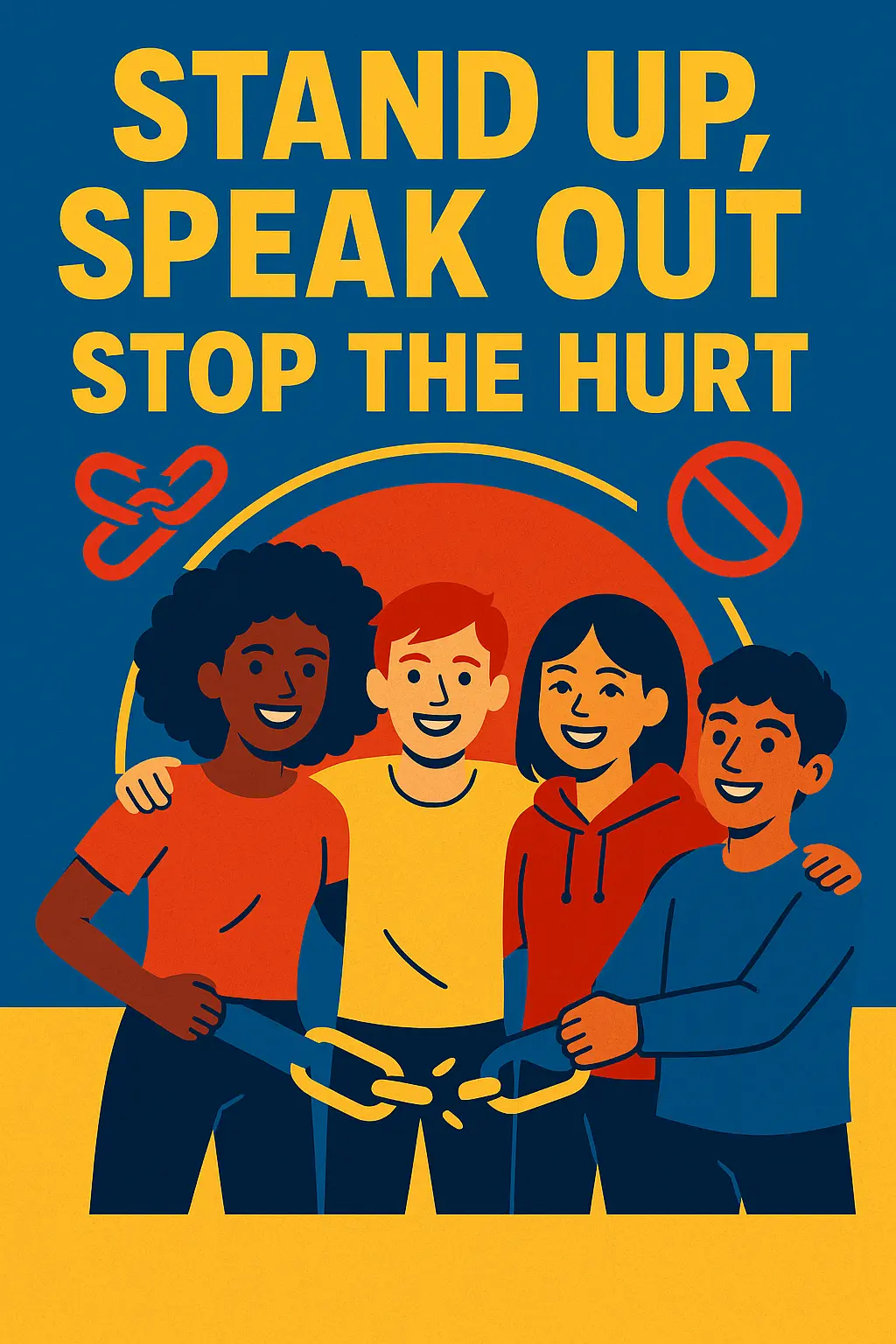 Anti-Bullying Poster template featuring diverse youth standing together with bold slogan