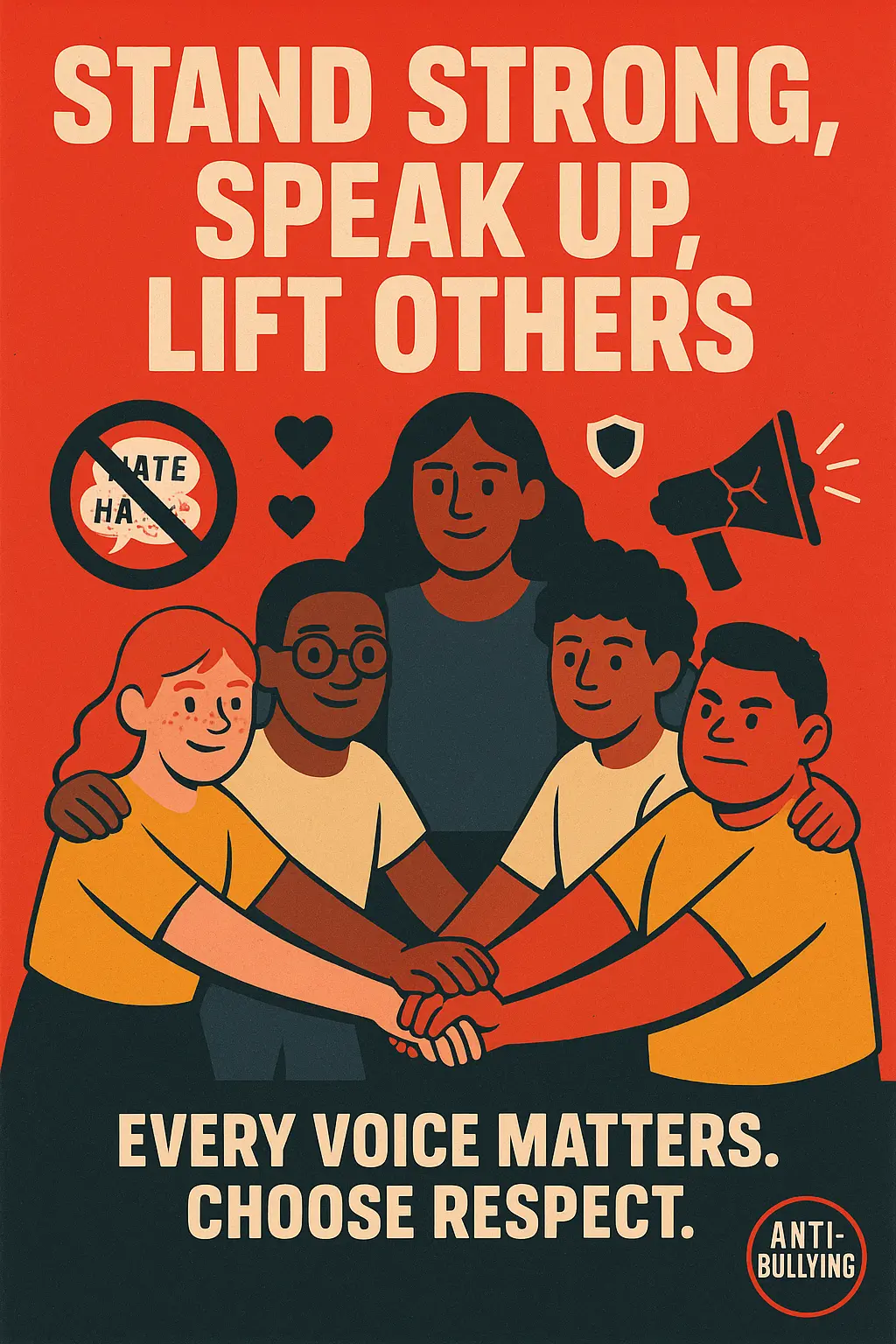 Empowering Anti-Bullying Poster template with diverse youth in unity