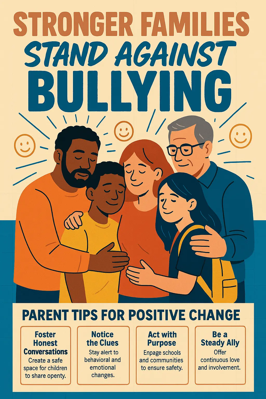 Anti-Bullying Poster template with parents and teens united in support