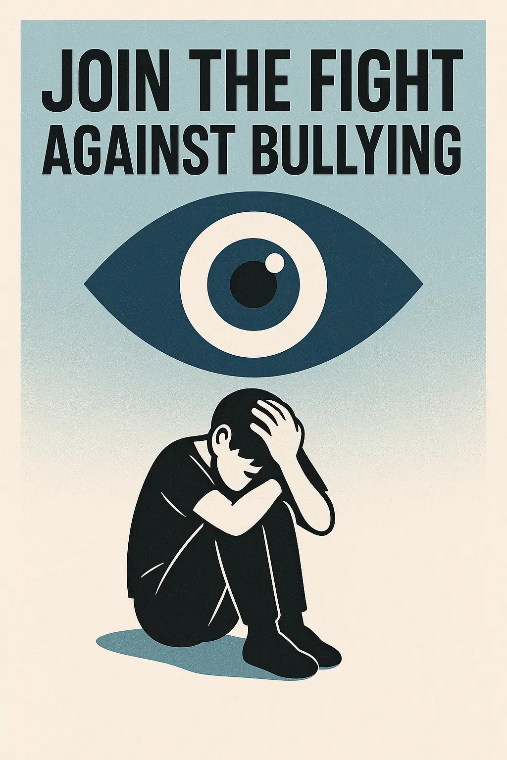 Anti-Bullying Poster template with a child in distress and a protective eye