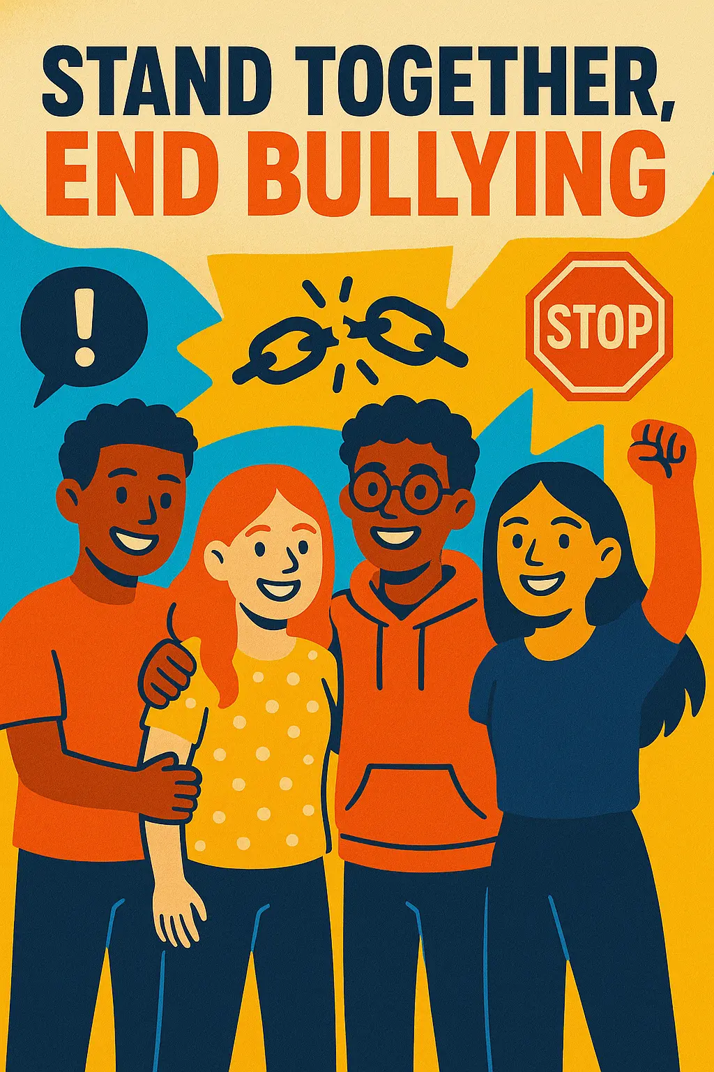 Anti-Bullying Poster template featuring youth unity, support, and bold typography