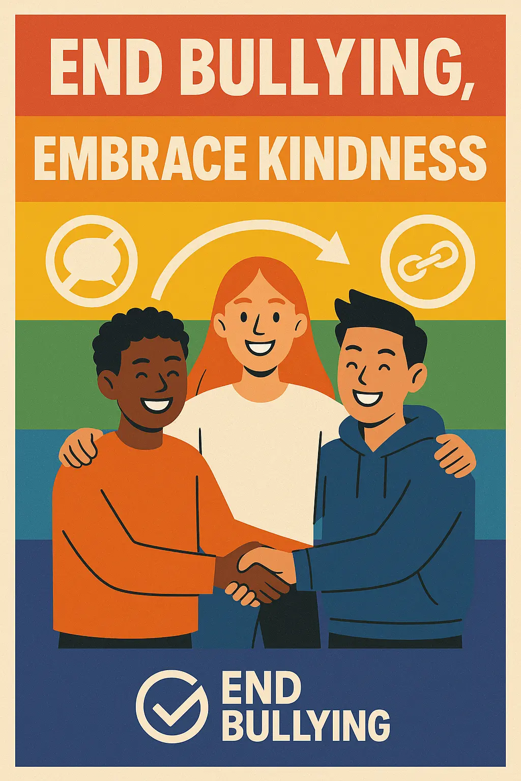 Anti-Bullying Poster template showing youth standing together with linked arms.