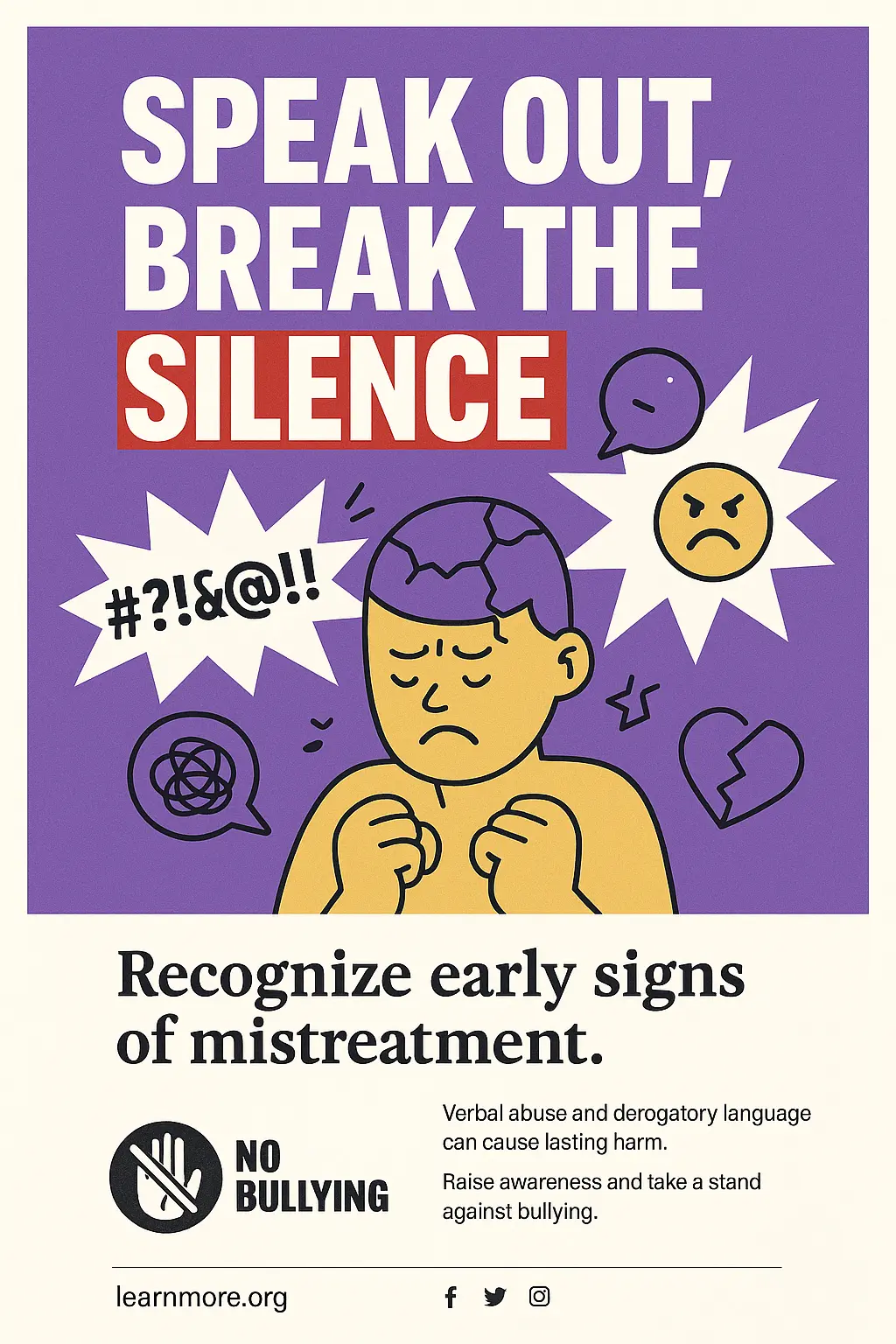 Anti-Bullying Poster template with sad cartoon figure and bold message