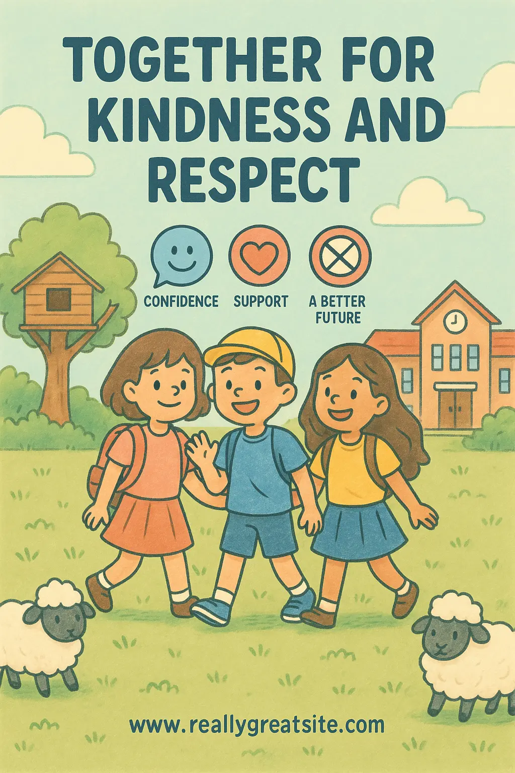 Anti-Bullying Poster template with children standing together, promoting kindness.