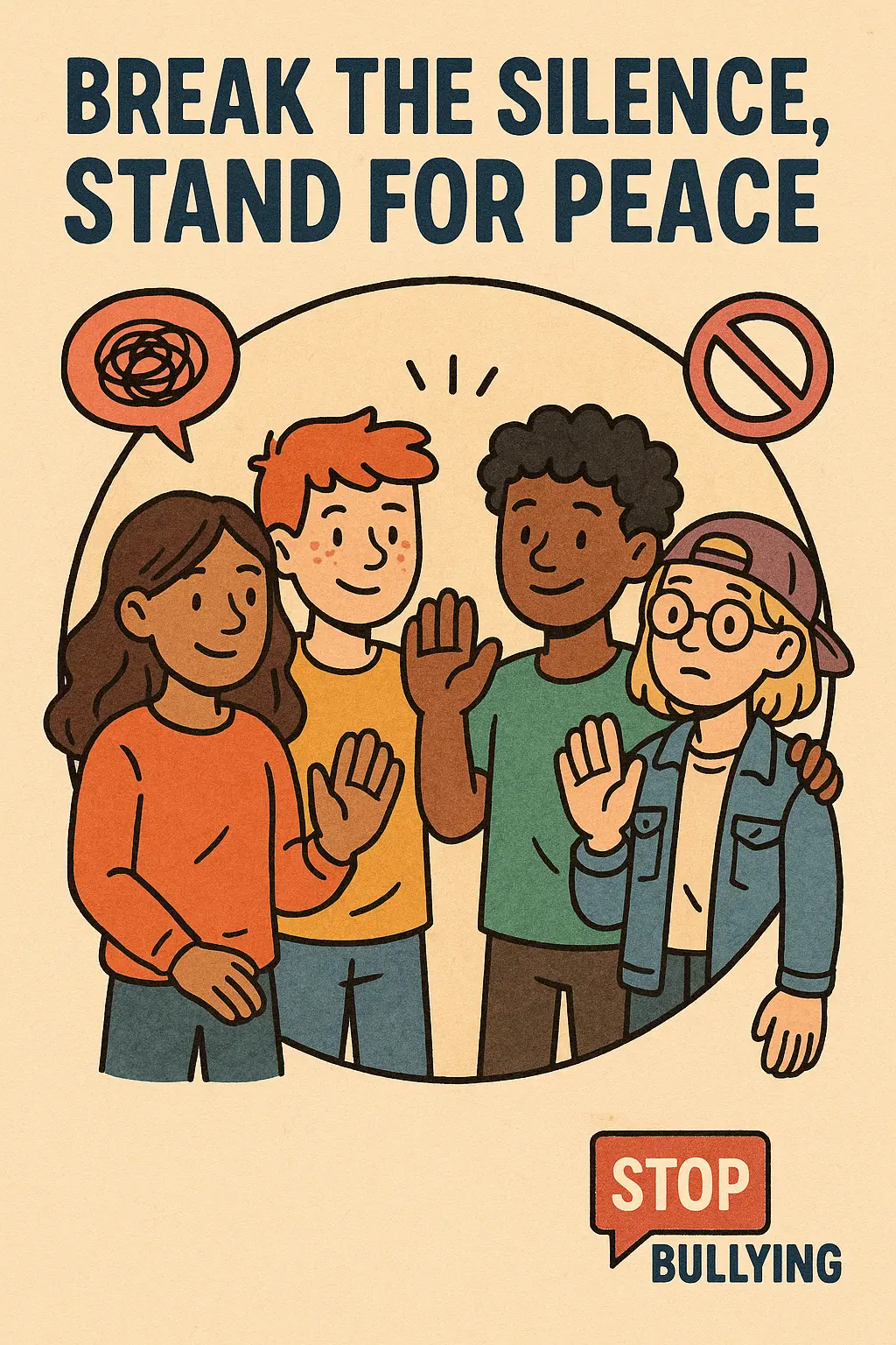 Anti-Bullying Poster template featuring diverse youth unity