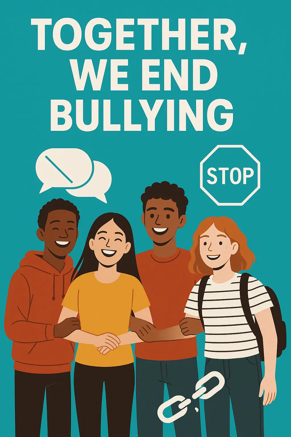 Anti-Bullying Poster template, featuring diverse youth standing together