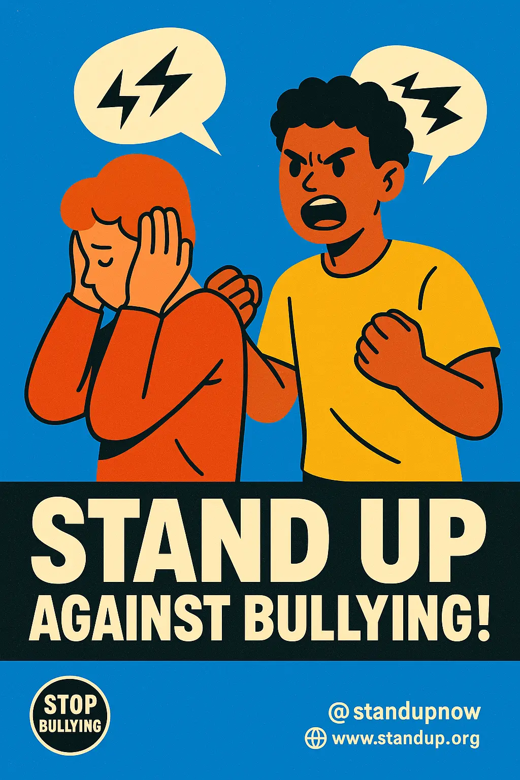 Anti-Bullying Poster template, two youth figures showing defiance and support