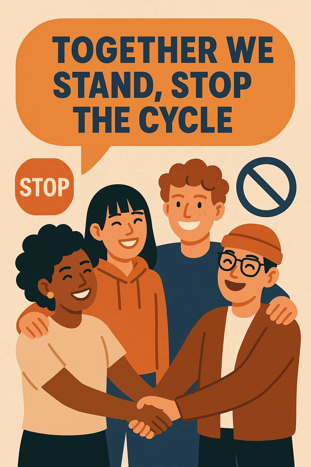 Anti-Bullying Poster template with diverse youth linked in support
