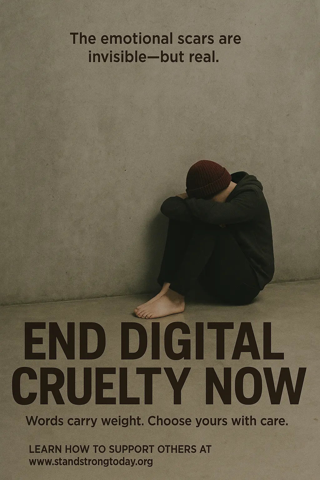 Anti-Bullying Poster template showing sad teen against concrete wall