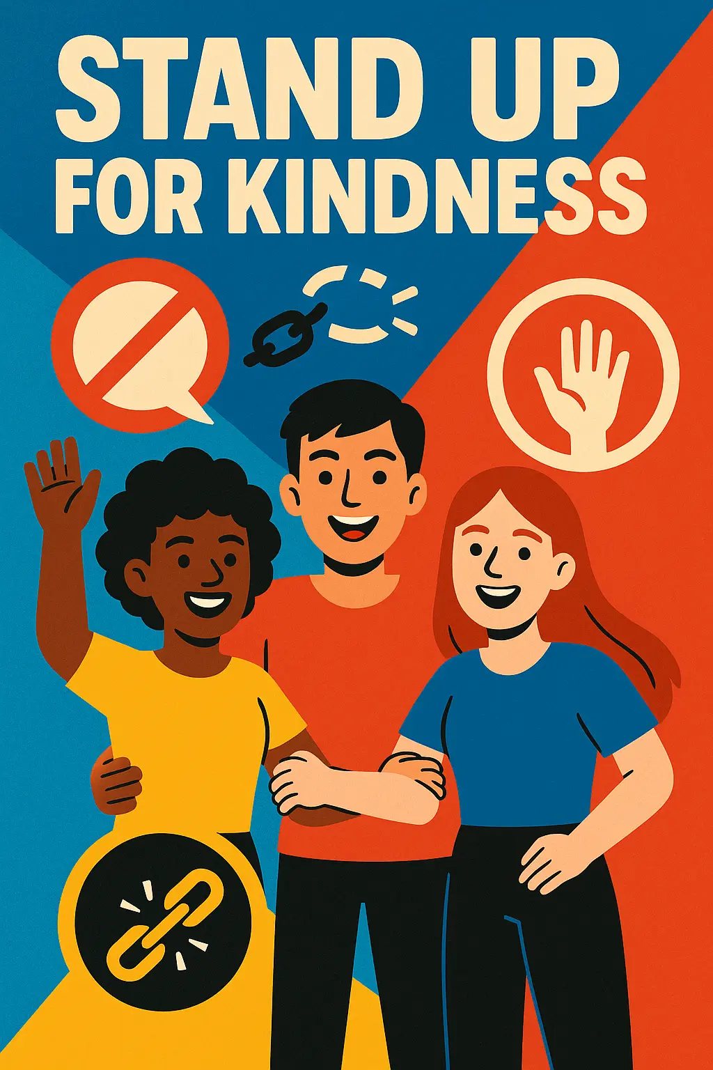 Anti-Bullying Poster template with diverse youth in unity, breaking bullying cycle