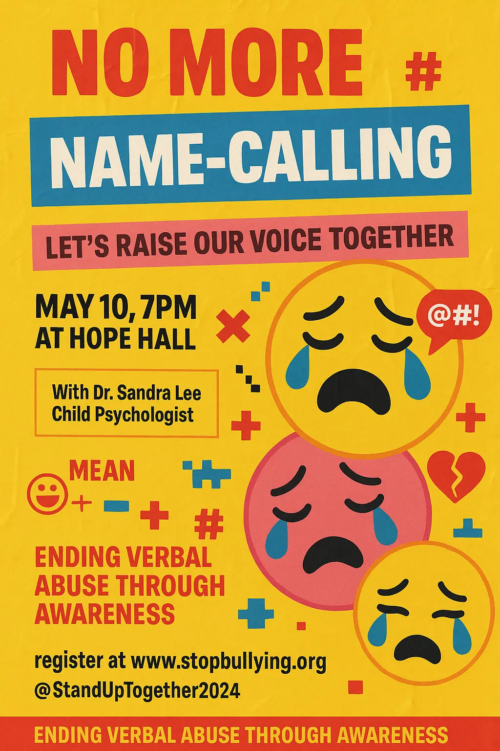 Anti-Bullying Poster template with bold text and emoji faces