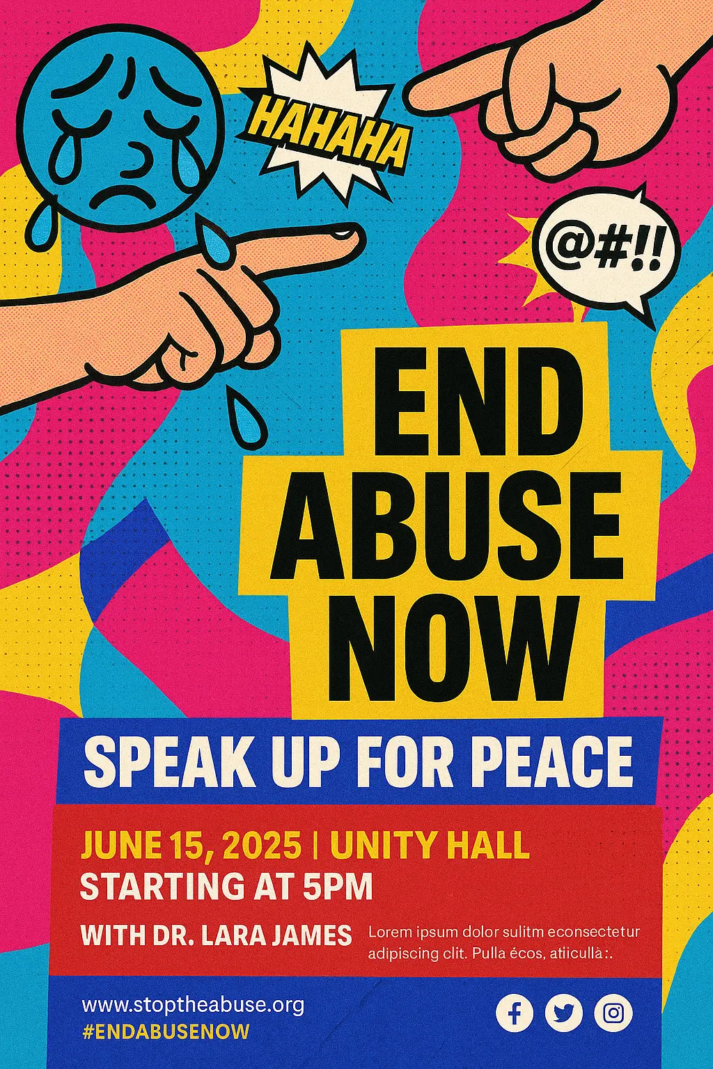 Anti-Bullying Poster template with bold graphics and emotional pop-art style
