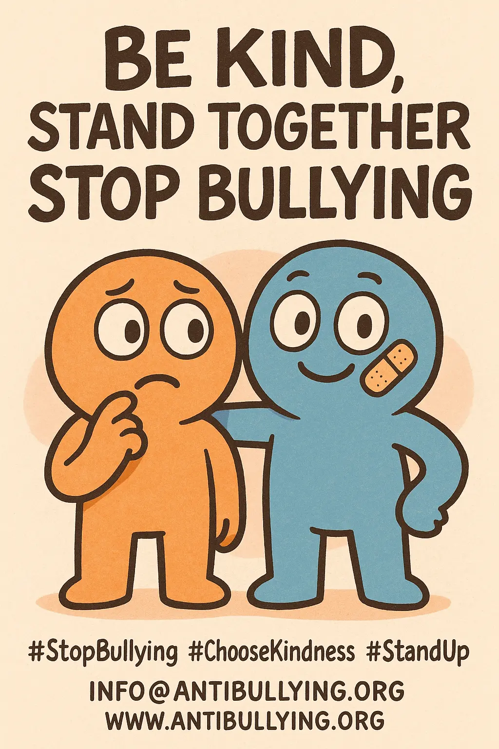 Anti-Bullying Poster template promoting kindness and unity with cartoon characters