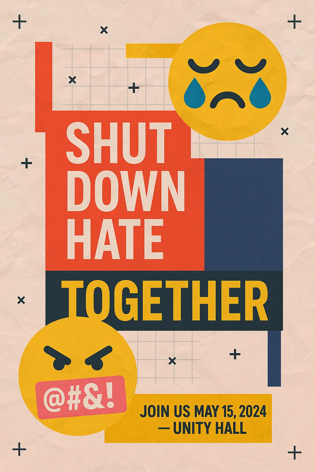 Anti-Bullying Poster template with bold colors and emotional emoji faces