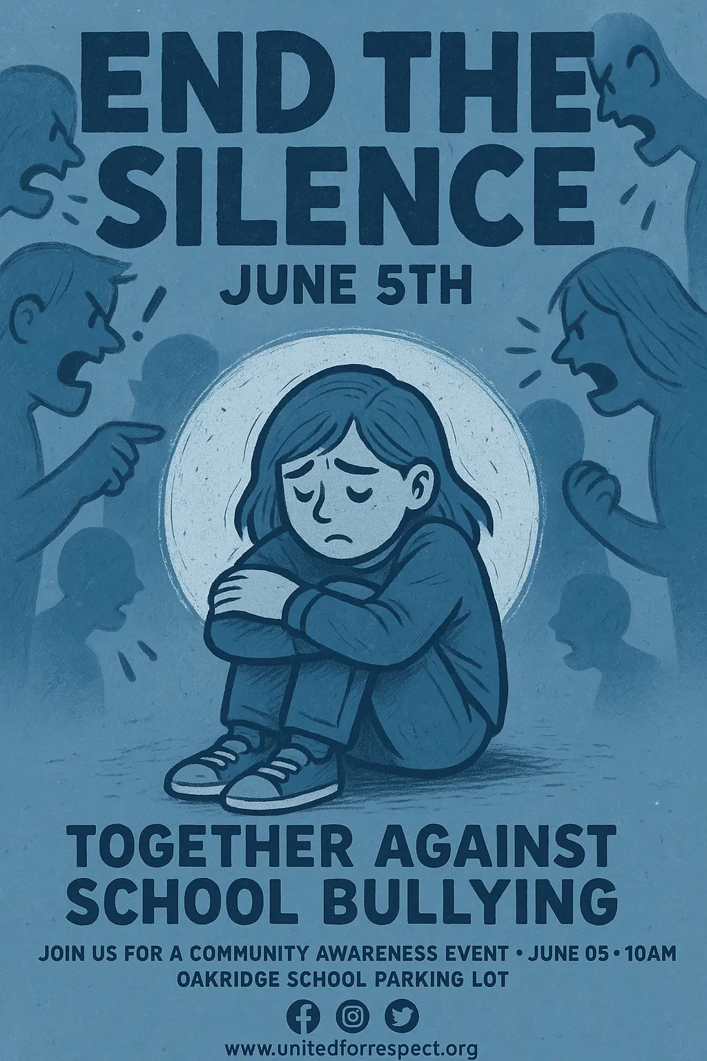 Anti-Bullying Poster template with sad girl surrounded by shouting figures