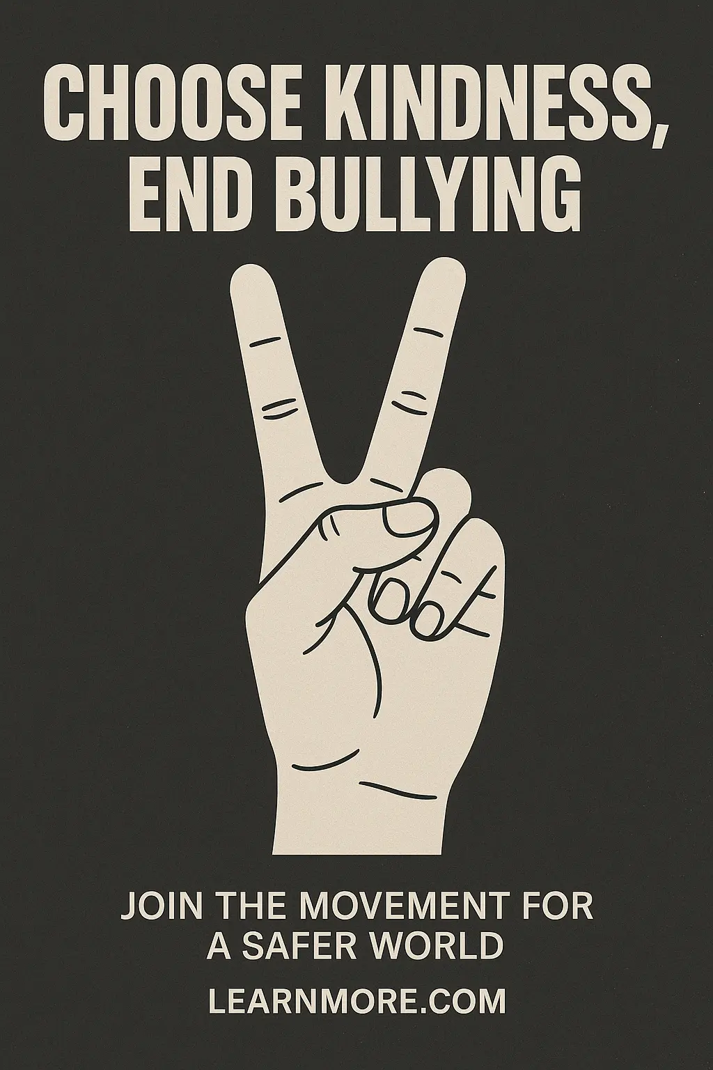 Anti-Bullying Poster template with peace sign hand, bold slogan, and empowering message.