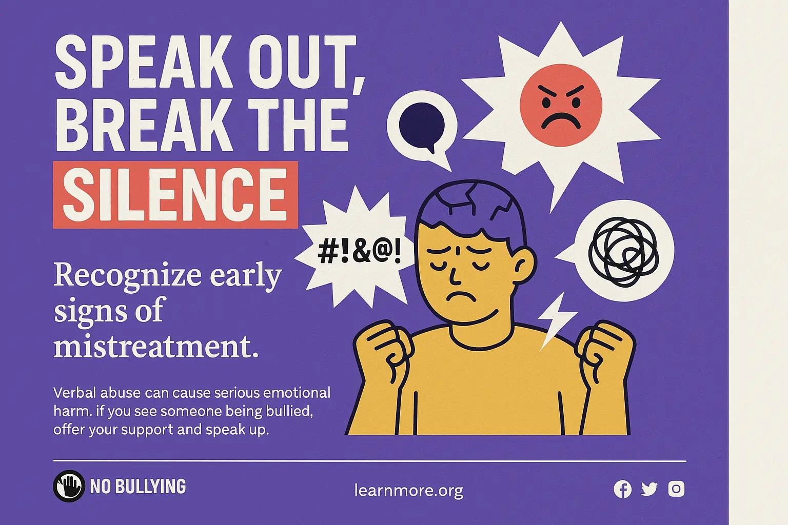 Anti-Bullying Poster template with diverse figures and bold defiant gestures