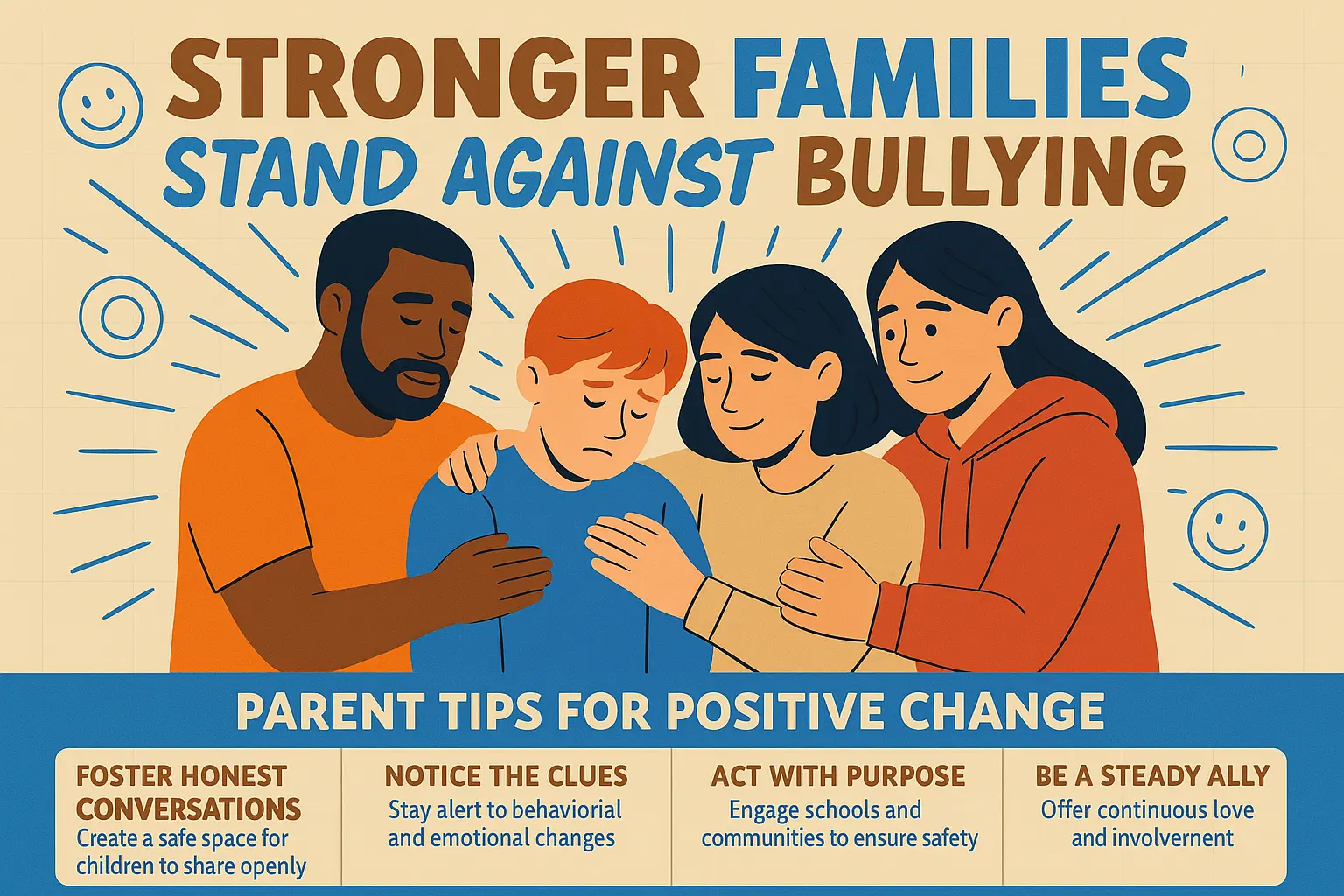Anti-Bullying Poster template with a child in distress and a protective eye