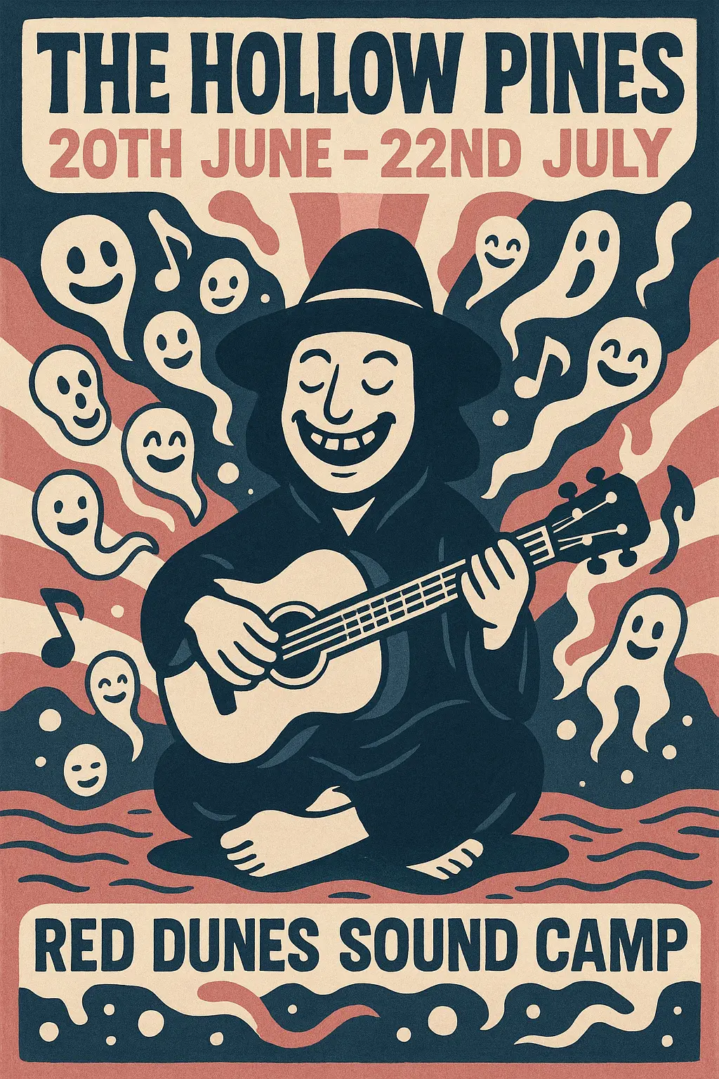Psychedelic Band Poster template with cartoon guitarist and floating heads